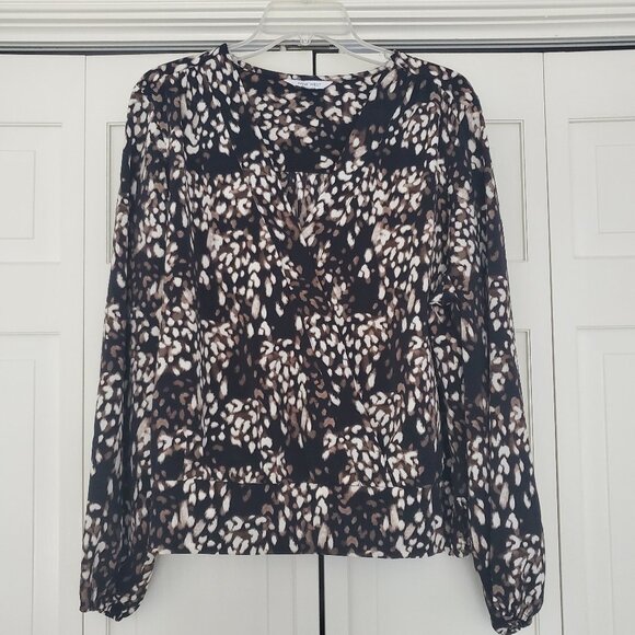 Nine West Leopard Print Surplice Long Sleeve Blouse XL - Picture 1 of 8